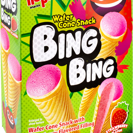 Hapi Bing Bing Cone Snack - Crispy Wafer Cones with Strawberry Cream Filling (2.5 oz)