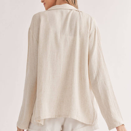 Linen Blend Jacket With Pockets: OATMEAL