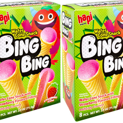 Hapi Bing Bing Cone Snack - Crispy Wafer Cones with Strawberry Cream Filling (2.5 oz)