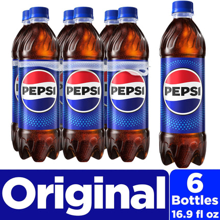 Pepsi Cola Soda Pop, 16.9 Fl Oz Bottles, 6 Pack