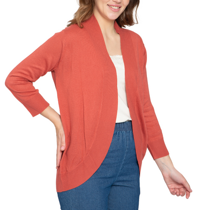Women's Curved Hem Cardigan - Open Front in Soft Cashmere like Fabric