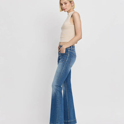 Mid Rise Patch Pocket  Flare Jean