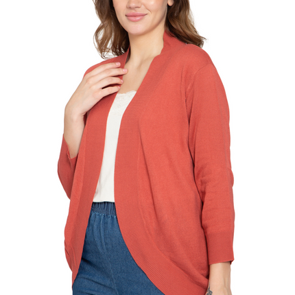 Women's Curved Hem Cardigan - Open Front in Soft Cashmere like Fabric