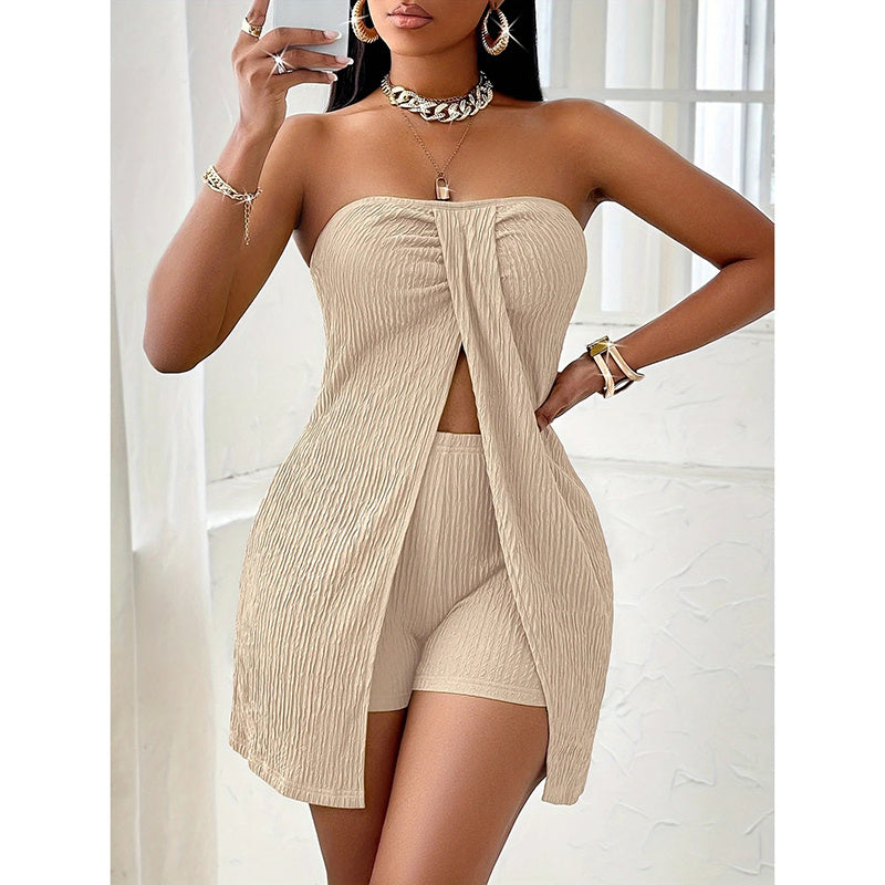 2 Piece Outfits Elegant Textured Strapless Ruched