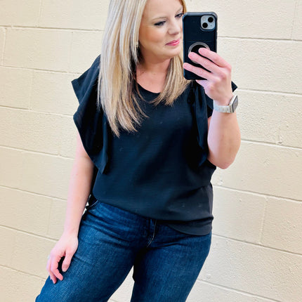 Black Flutter Sleeve Blouse