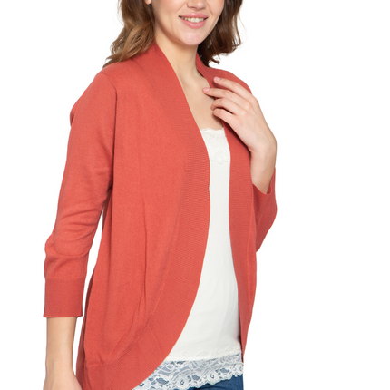 Women's Curved Hem Cardigan - Open Front in Soft Cashmere like Fabric