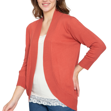 Women's Curved Hem Cardigan - Open Front in Soft Cashmere like Fabric