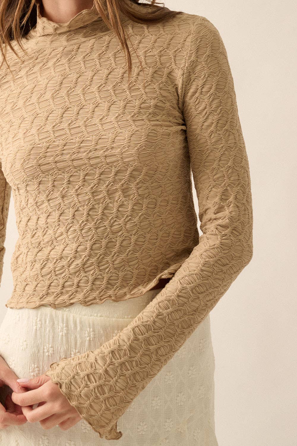 Geometric-Lace Knit Top