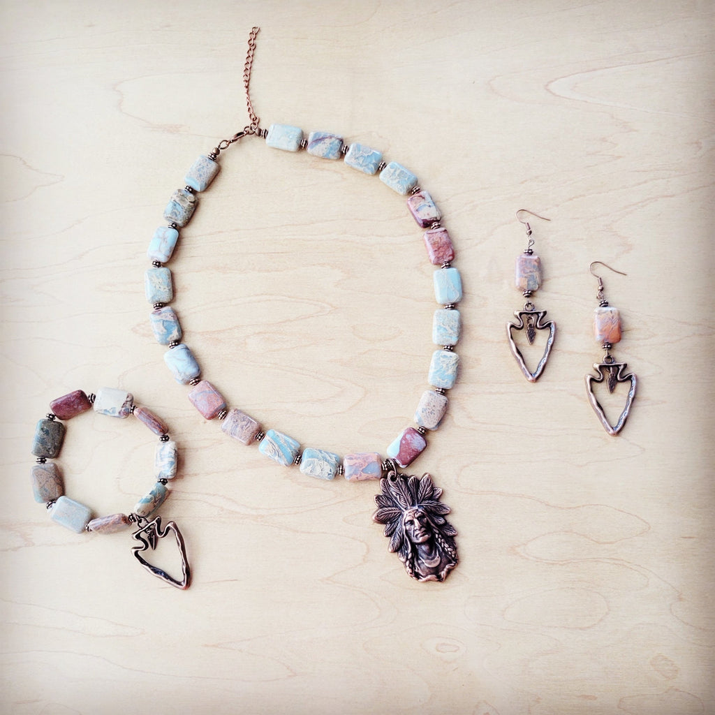 Genuine Aqua Terra Collar Necklace w/ Copper Indian Pendant 261n