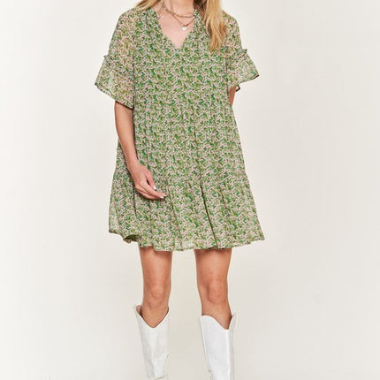 Floral print v-neck mini dress