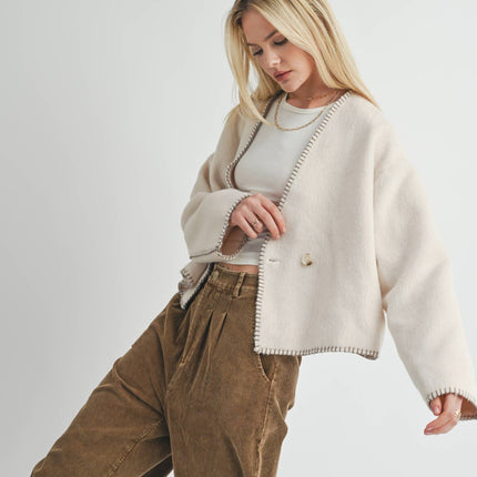 Cream Contrast Stitch Jacket