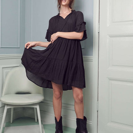 Ruffled neck tiered mini dress JBJ1054A