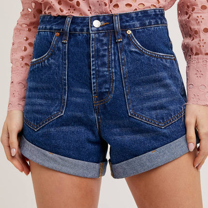 High Waisted Rolled Hem Denim Shorts-SALE PRICE