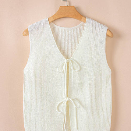 Pink Lace-Up Front V Neck Sweater Vest