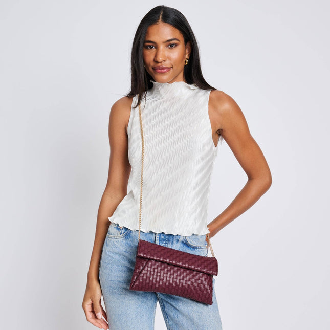 Wine Color Woven Clutch