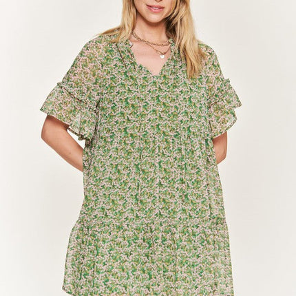 Floral print v-neck mini dress JBJ1054-1