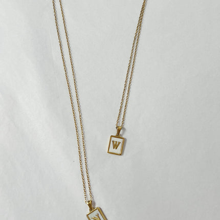 White/Gold Initial Rectangle Necklace