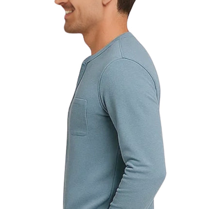 Men's Long Sleeve Henley shirt in cotton blend with 3 Button Placket & Chest Pocket