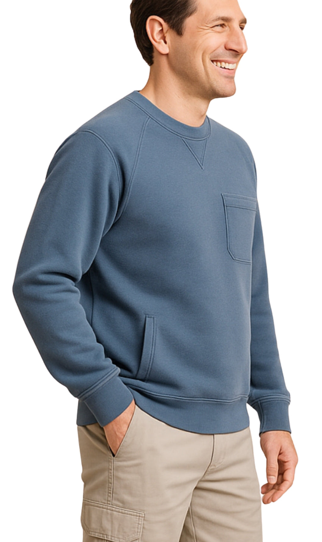 Mens 3-Pocket Fleece Sweatshirt with Raglan Seams, Chest Pocket and Tagless Neck
