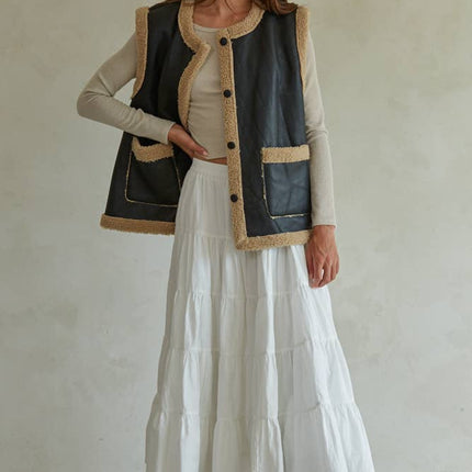 Button Down Sleeveless Fur Lined Vest