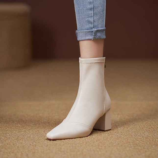 Soft Leather Zip-Back Velvet-Lined Skinny Boots — Sleek Heels