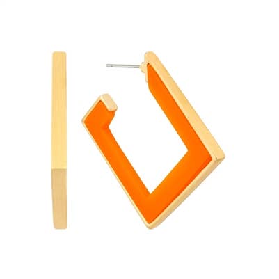 Orange & Gold Squared Hoop Earring
