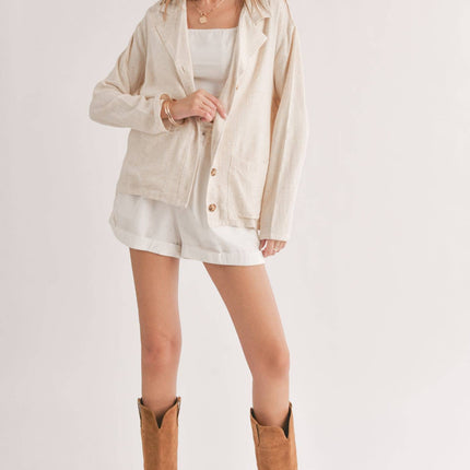 Linen Blend Jacket With Pockets: OATMEAL