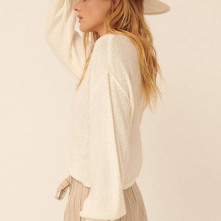 Solid Textured Knit Loose Sweater