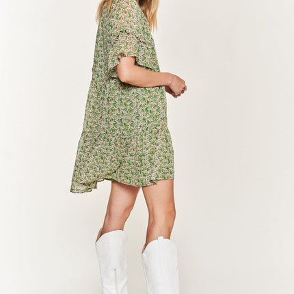 Floral print v-neck mini dress JBJ1054-1