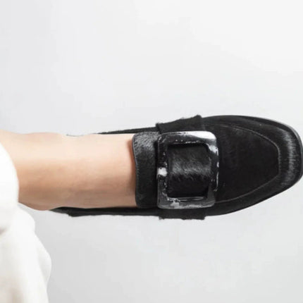 Vintage Square-Button Low-Cut Loafers — Women’s Elegant Slip-On Shoes