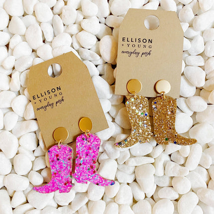 Glittered Up Cowgirl Earrings: Pink