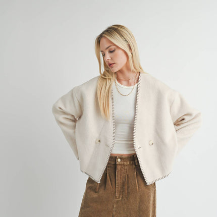 Cream Contrast Stitch Jacket