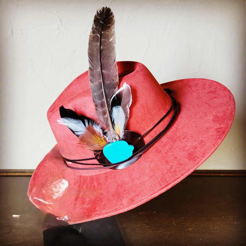 Boho Western Felt Hat w/ Choice of Turquoise Hat Accent-Rust 983a