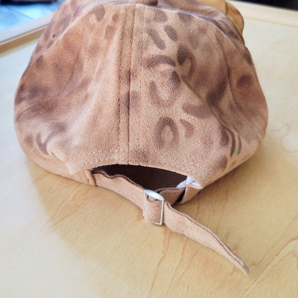 Hand-Painted Leopard Suede Baseball Cap w/ Flowers Tan 986L