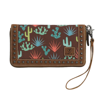Ariat Cactus Print Brown-Ladies Clutch Wallet (Closeout)