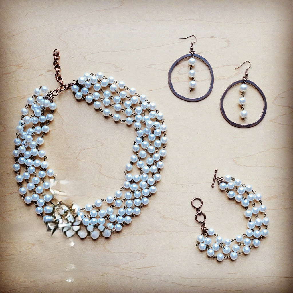 Western Copper Hoop Earrings w/ Glass Pearl Beads 217h