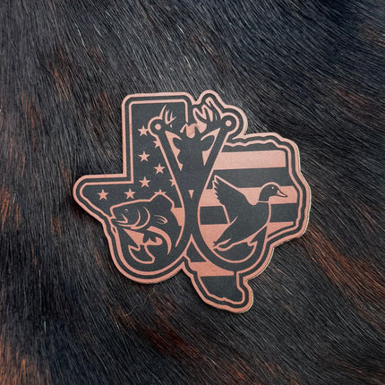 Engraved Texas American Flag Hunting and Fishing Trifecta Patch