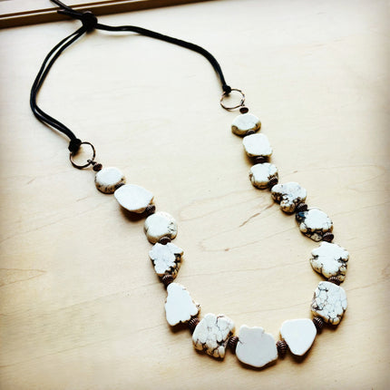 White Turquoise Slab Necklace with Leather Closure 228O