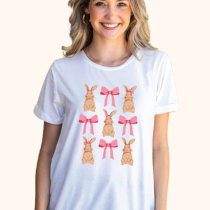 Ribbon Bunnies On White Tee