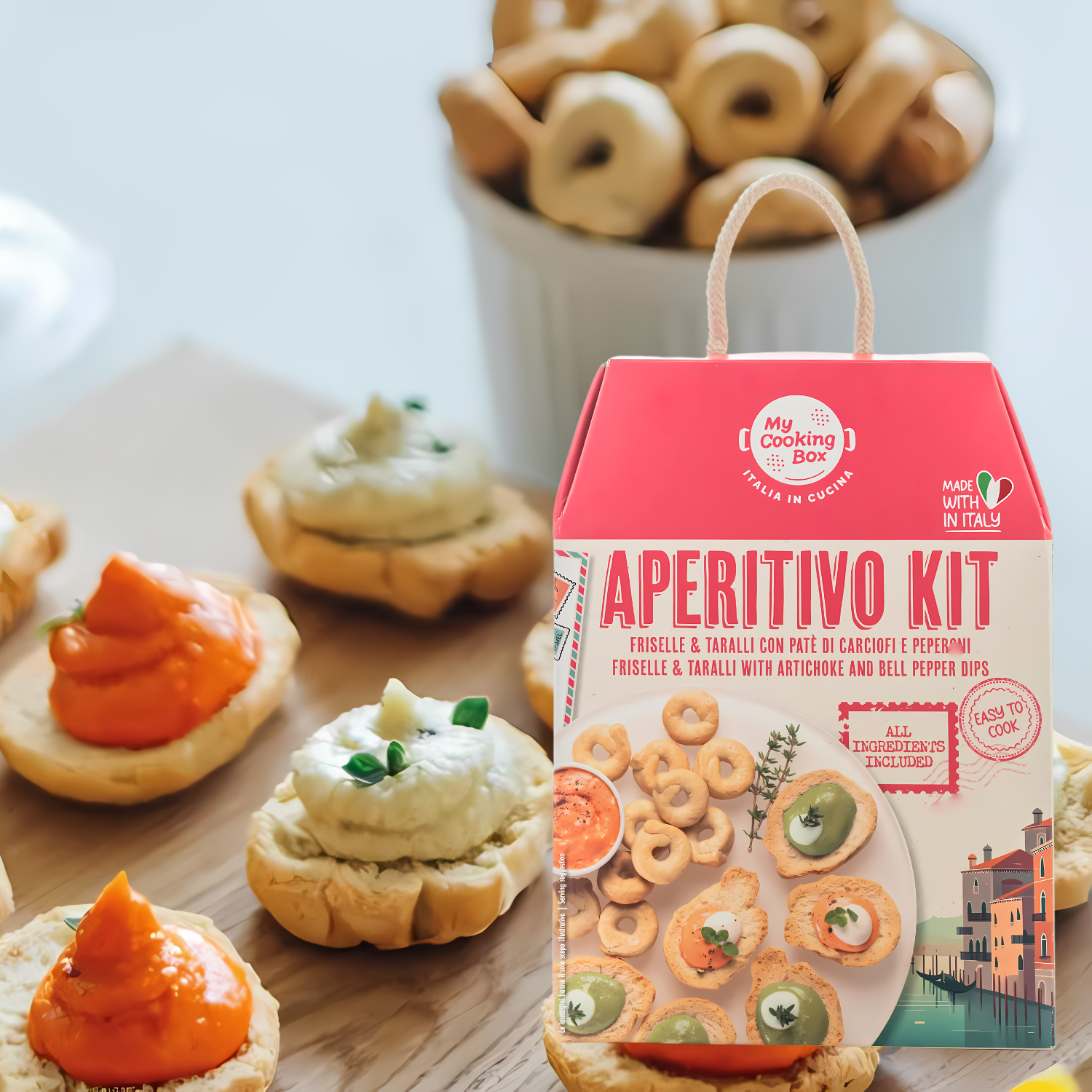 My Cooking Box, Aperitivo Kit Freiselle Taralli with Artichoke and Pepper Dips