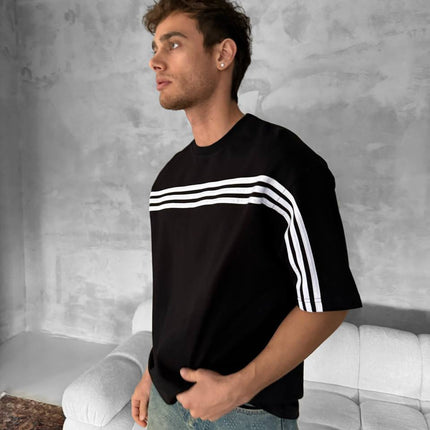 Three Stripes Graphic Cotton Tee – Classic Streetwear T-Shirt
