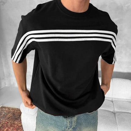 Three Stripes Graphic Cotton Tee – Classic Streetwear T-Shirt