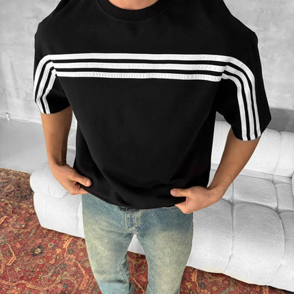 Three Stripes Graphic Cotton Tee – Classic Streetwear T-Shirt