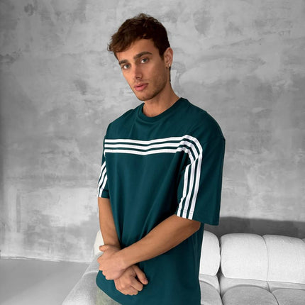 Three Stripes Graphic Cotton Tee – Classic Streetwear T-Shirt