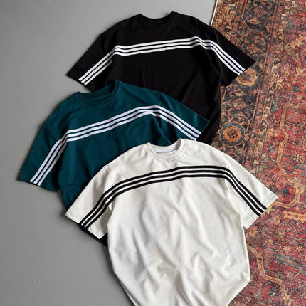 Three Stripes Graphic Cotton Tee – Classic Streetwear T-Shirt
