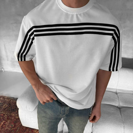 Three Stripes Graphic Cotton Tee – Classic Streetwear T-Shirt