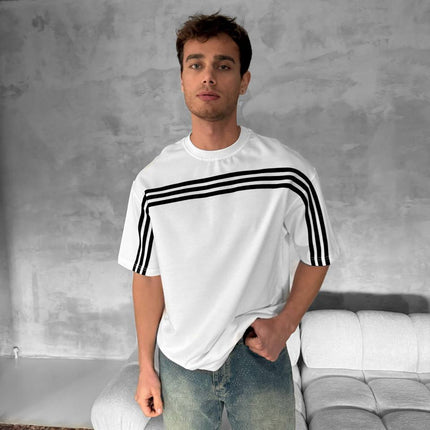 Three Stripes Graphic Cotton Tee – Classic Streetwear T-Shirt