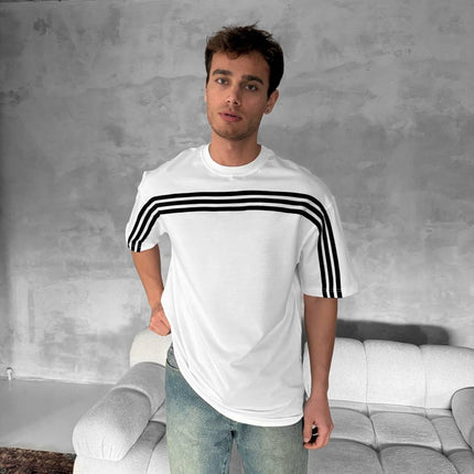 Three Stripes Graphic Cotton Tee – Classic Streetwear T-Shirt