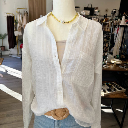 Ivory Crinkle Button Down Shirt