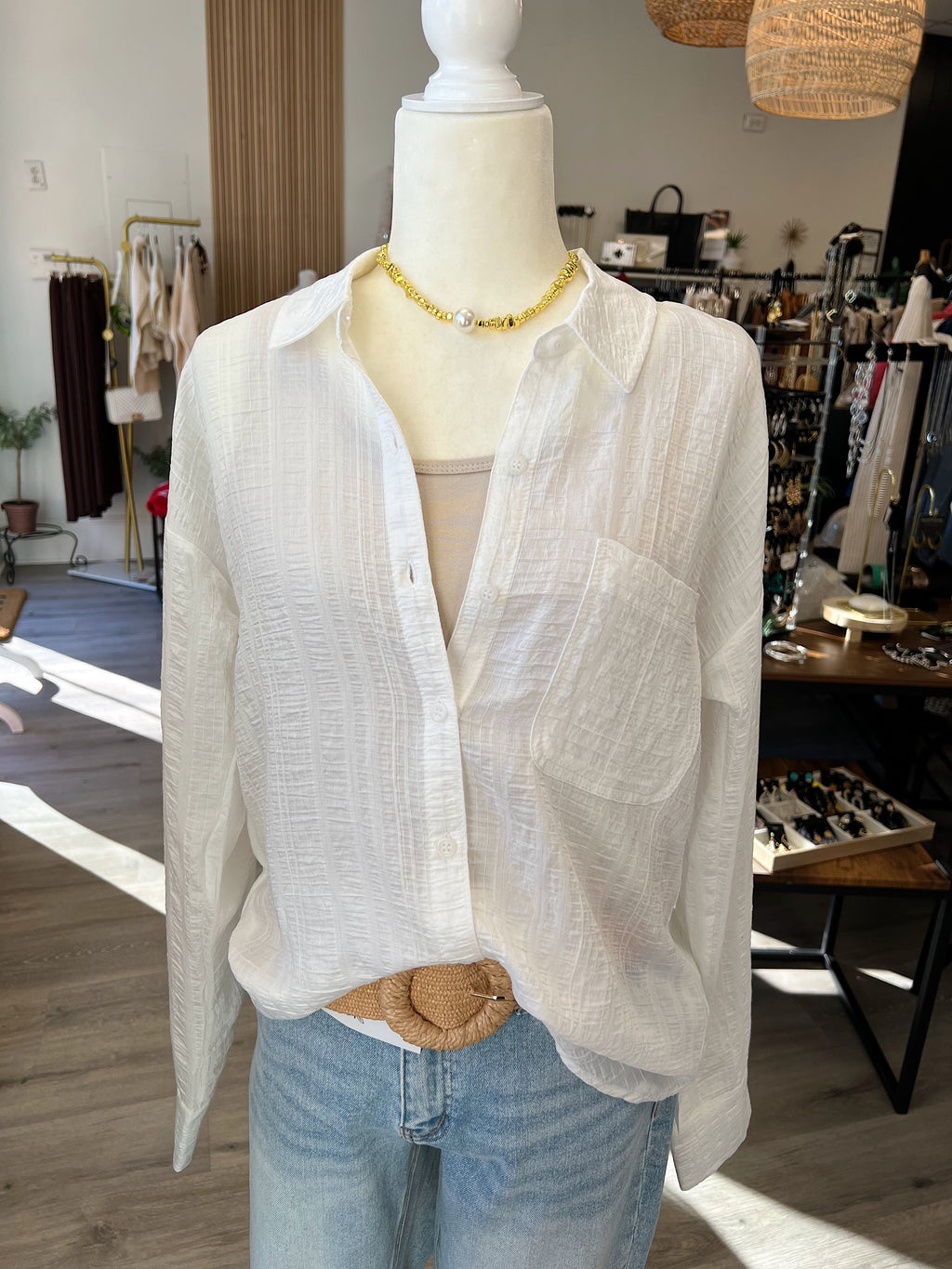 Ivory Crinkle Button Down Shirt